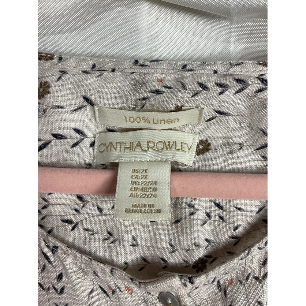 Cynthia Rowley plus size 2X Linen Button Front Blouse Floral Print Long Sleeve - Picture 2 of 7